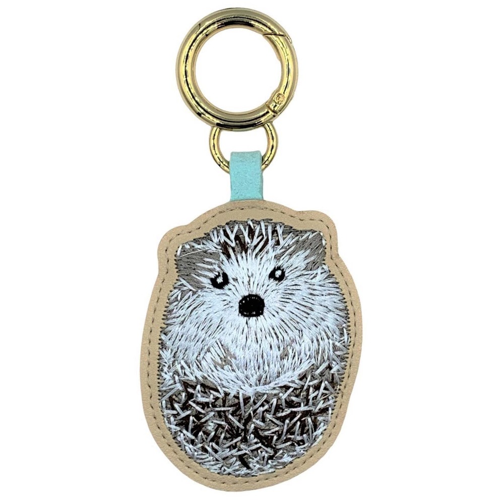 Evenchae Embroidered Cute Hedgehog Keychain, PU Leather, Gift Bag, 4.5"L